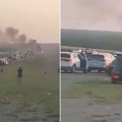 Fotograma de videos compartidos en redes sociales sobre los enfrentamientos en la autopista Monterrey-Reynosa el 28 de abril 2024.