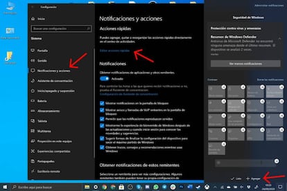 Personalizar menú de acciones rápidas de Windows 10.