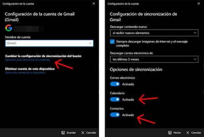 Configurar el calendario y los contactos de Google en Windows 10.