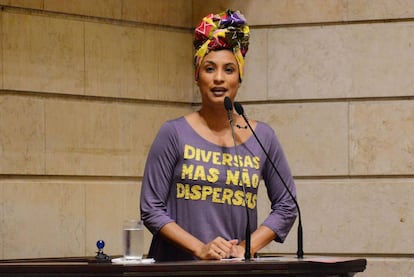 La concejal Marielle Franco, durante una intervención en el Ayuntamiento de Río de Janeiro en diciembre de 2017.