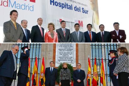 Esperanza Aguirre asiste con otras autoridades a la colocación de la primera piedra del hospital del Sur, antes de su construcción. El homenaje a las víctimas del 11 de marzo, en 2006.