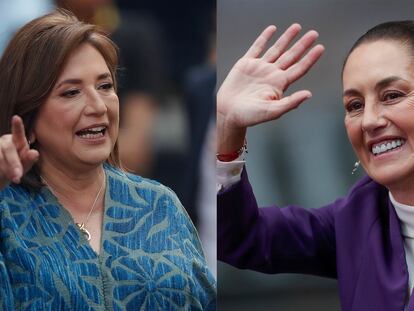 Xóchitl Gálvez y Claudia Sheinbaum a su llegada el tercer debate presidencial.