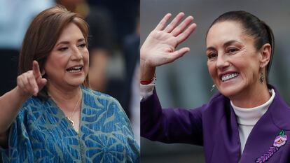 Xóchitl Gálvez y Claudia Sheinbaum a su llegada el tercer debate presidencial.