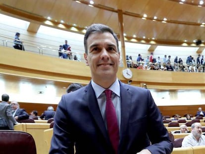 El presidente del Gobierno, Pedro Sánchez, durante la sesión de control al Gobierno en el Senado.