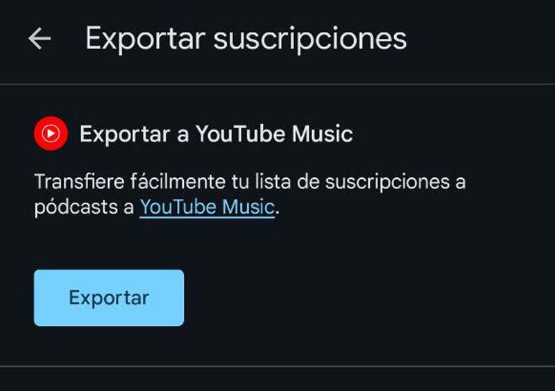 Exportar Google Podcast a YouTube Music