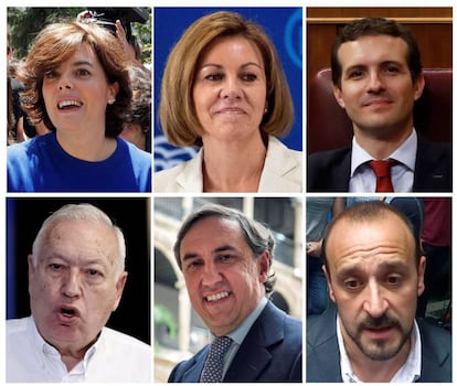 Soraya Senz de Santamara, Mara Dolores de Cospedal, Pablo Casado, Jos Manuel Garca Margallo, Jos Ramn Garca Hernndez y Elio Cabanes.