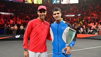 Nadal y Alcaraz, el pasado 3 de marzo tras jugar una exhibición en Las Vegas.