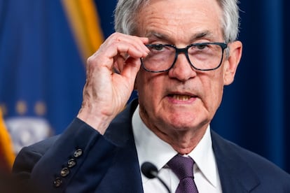 El presidente de la Reserva Federal, Jerome Powell, este miércoles en su comparecencia ante la prensa en la sede del organismo en Washington.