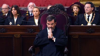 El presidente del Consejo General del Poder Judicial, Vicente Guilarte, durante el acto de jura o promesa de Isabel Rodríguez Mateo como fiscal de Sala de la Fiscalía Togada, este miércoles en el Supremo.