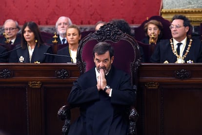 El presidente del Consejo General del Poder Judicial, Vicente Guilarte, durante el acto de jura o promesa de Isabel Rodríguez Mateo como fiscal de Sala de la Fiscalía Togada, este miércoles en el Supremo.