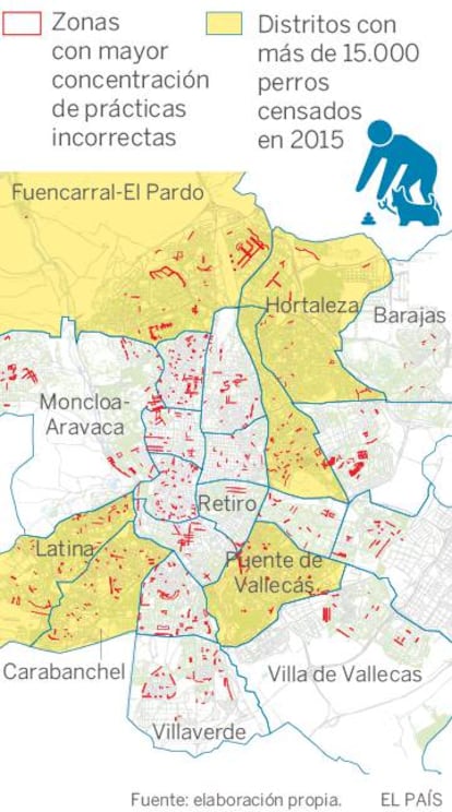 Mapa de los excrementos caninos de Madrid.