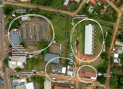 Mapa de la planta de la criptogranja de Bitfarms en Santa Lucía de Villarrica.