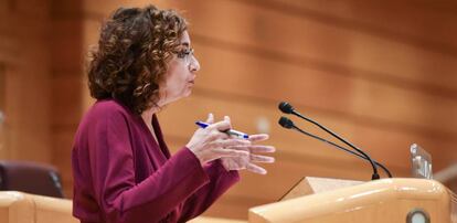 La ministra de Hacienda, María Jesús Montero, en el Senado.