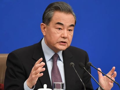 El ministro de Asuntos Exteriores chino, Wang Yi, durante su rueda de prensa.