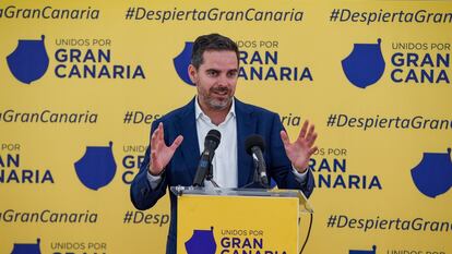 Lucas Bravo de Laguna, ex alto cargo del PP canario y antiguo alcalde del municipio Santa Brígida (Gran Canaria), en un acto de su nueva formación, Unidos por Gran Canaria, en agosto de 2022.