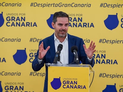 Lucas Bravo de Laguna, ex alto cargo del PP canario y antiguo alcalde del municipio Santa Brígida (Gran Canaria), en un acto de su nueva formación, Unidos por Gran Canaria, en agosto de 2022.