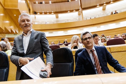 Fernando Grande Marlaska y Félix Bolaños, en la sesión de control del Senado.