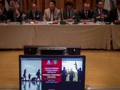 Conference-goers at Interpol's anti-terrorism working group meeting held in Seville.