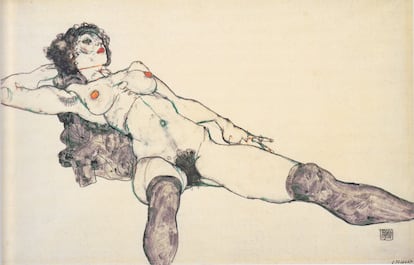 ‘Nu feminino deitado com as pernas abertas’ (1914), de Egon Schiele, conservado no Albertina de Viena.