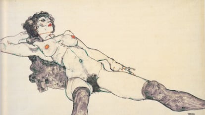 ‘Nu feminino deitado com as pernas abertas’ (1914), de Egon Schiele, conservado no Albertina de Viena.