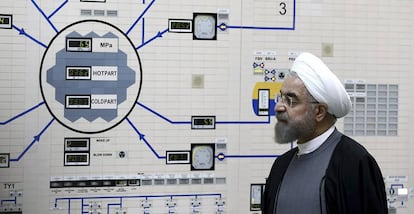 El presidente de Irán, Hasan Rohaní, en la planta nuclear de Bushehr en una imagen de archivo.
