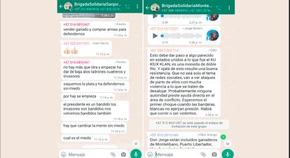 Conversaciones de Whastapp de las brigadas ganaderas de Córdoba con mensajes violentos.