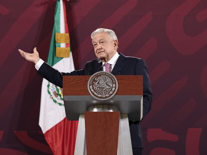 Andrés Manuel López Obrador durante la conferencia del 13 de abril de 2023 en Palacio Nacional.