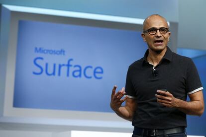 El consejero delegado de Microsoft, Satya Nadella, en la presentación de la Surface Pro 3.