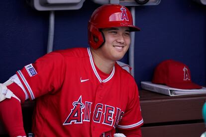 Los Angeles Angels' Shohei Ohtani smiles before a baseball game, Wednesday, Aug. 30, 2023, in Philadelphia