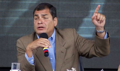 El presidente Correa este s&aacute;bado en su alocuci&oacute;n semanal.
 