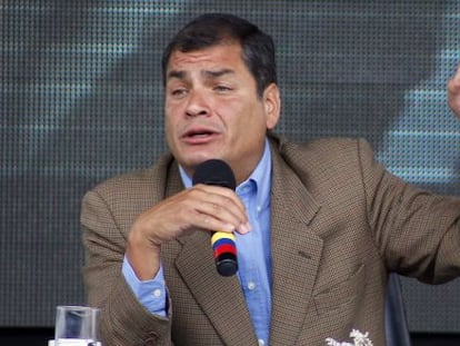 El presidente Correa este s&aacute;bado en su alocuci&oacute;n semanal.
 