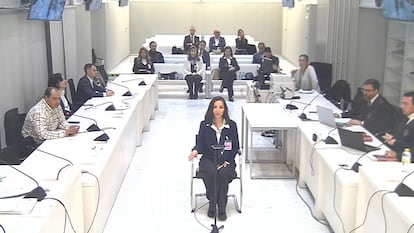 Natal el Asad, hija de Rifaat el Asad, en el banquillo de la Audiencia Nacional, este lunes.