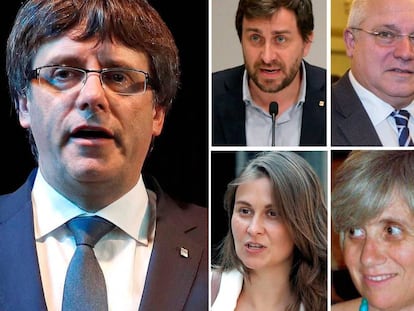 Carles Puigdemont,el exconsejero de Salud Antoni Comin, el de Cultura Lluís Puig, de Agricultura Meritxell Serret, y de Enseñanza, Clara Ponsatí.