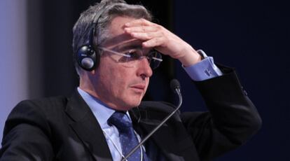 El presidente colombiano, Álvaro Uribe, ayer en el Foro Económico de Davos.