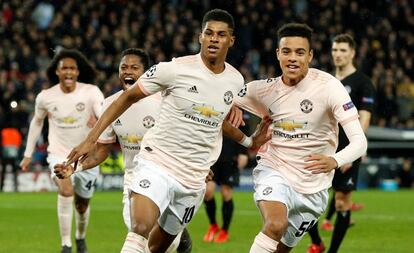 Rashford celebra el 1-3 contra el PSG.