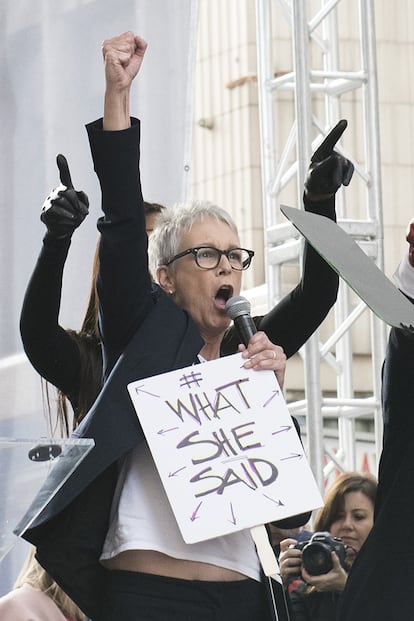 Jamie Lee Curtis en la Women’s March de Los Ángeles.