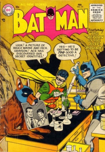 Portada del 'Batman #97' en la que se ve la sagacidad del detective 'Bat-Perro'.