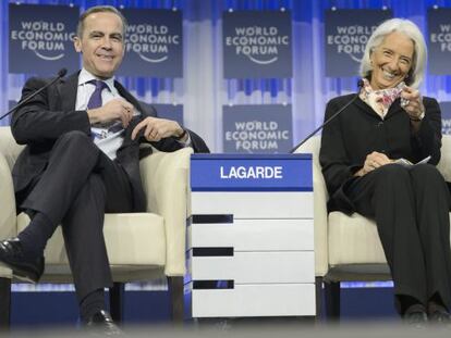 Mark Carney, do Banco da Inglaterra, e Christine Lagarde, do FMI, em Davos.