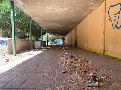 Uno de las zonas interbloque del barrio de Hellín por el que no pasan los barrenderos.