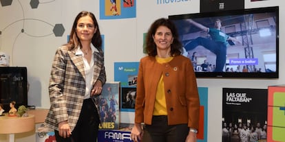 Laura Abasolo, directora general de Finanzas y Control de Telefónica, y Elena Valderrábano, directora de Ética Corporativa y Sostenibilidad, ayer.