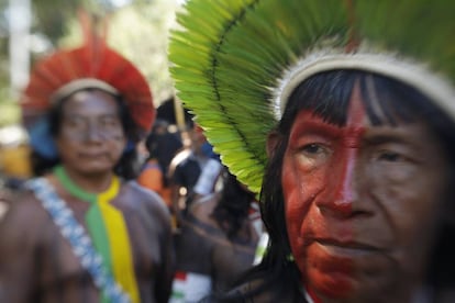 Indígenas no Acampamento Terra Livre, em Brasília, no ano passado.