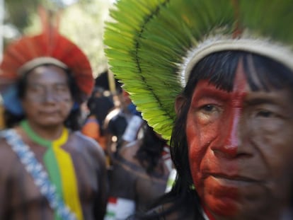 Indígenas no Acampamento Terra Livre, em Brasília, no ano passado.