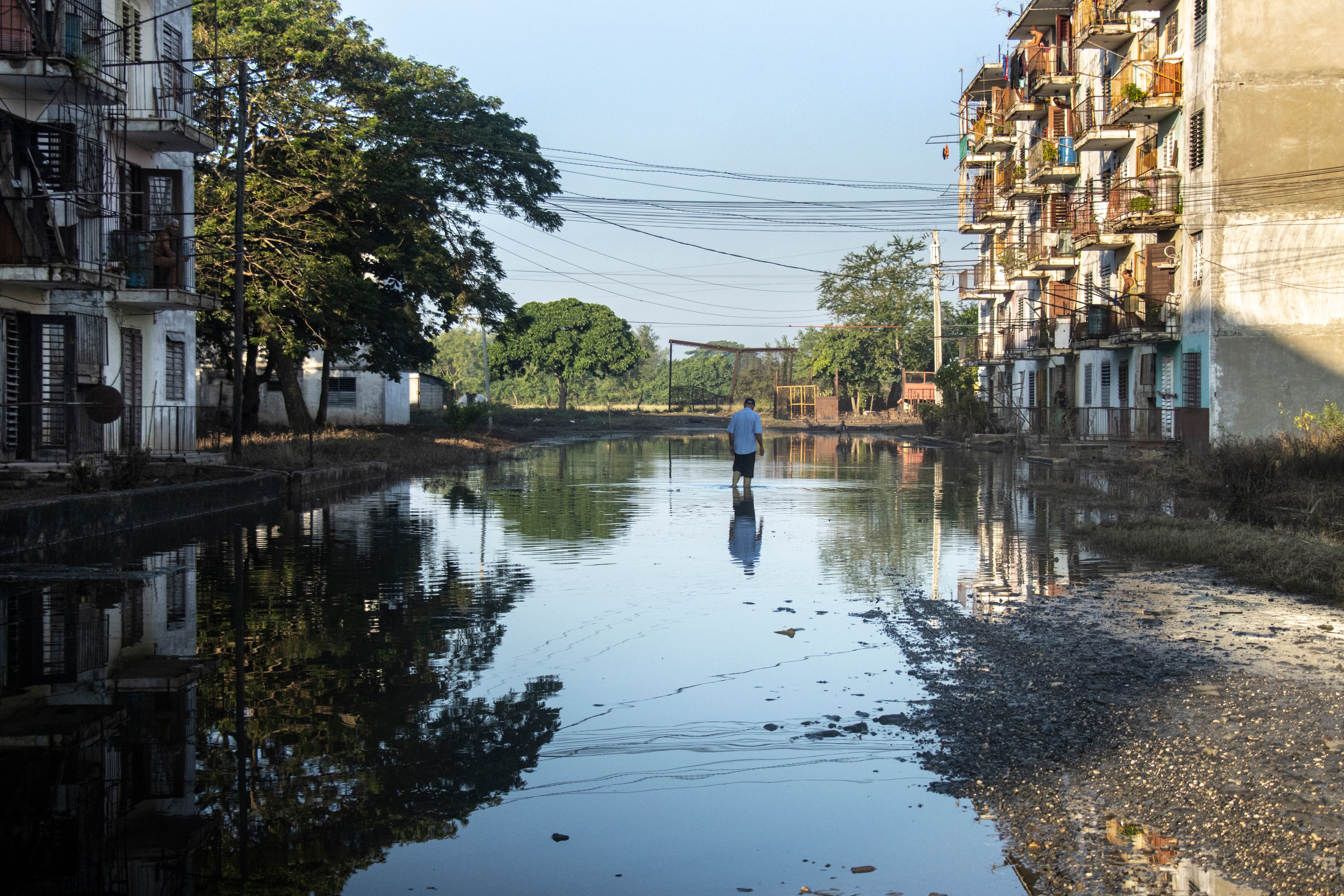 Una calle inundada en Grito de Yara, Cuba.