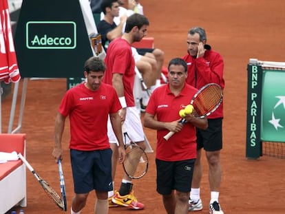 López y Granollers en el entrenamiento de ayer.
