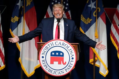 Donald Trump, expresidente de Estados Unidos, durante su discurso este sábado en Carolina del Norte.