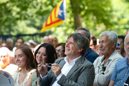 El expresident Carles Puigdemont en un mitin en  Amélie-les-Bains (Francia) el pasado 27 de julio.