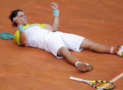 Nadal celebra su victoria ante Djokovic.