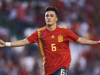 Manu García celebra su gol ante Alemania.