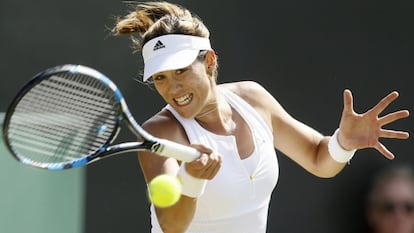 Muguruza, durante un partido en Wimbledon.