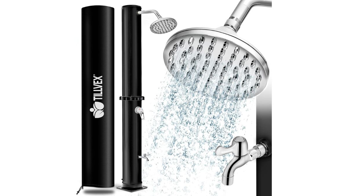 Ducha solar para piscina sin conexión eléctrica.
